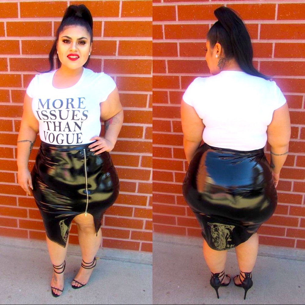 Plus Size Side Zipper Patent Leather Skirt